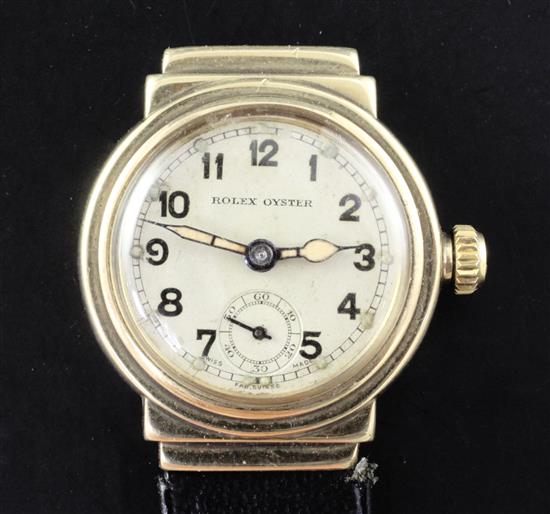 A gentlemans 1930s 9ct gold boys size Rolex Oyster manual wind wrist watch,